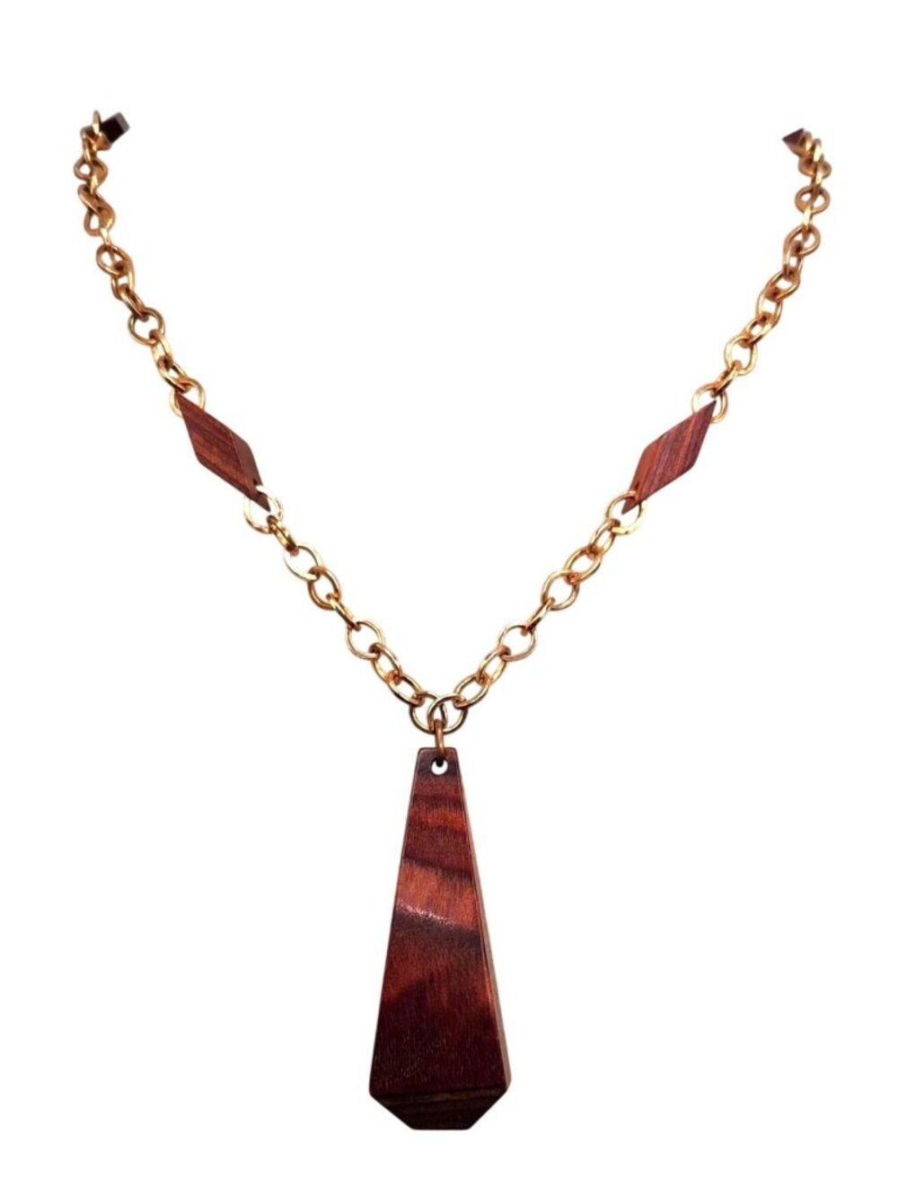 Wood Pendant Necklace With Gold-Tone Chain & Geometric Wooden Accents